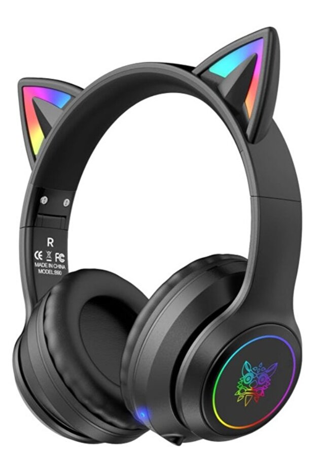 سماعة ألعاب لاسلكية B90 RGB بتصميم أذن القط بتقنية بلوتوث 5.0