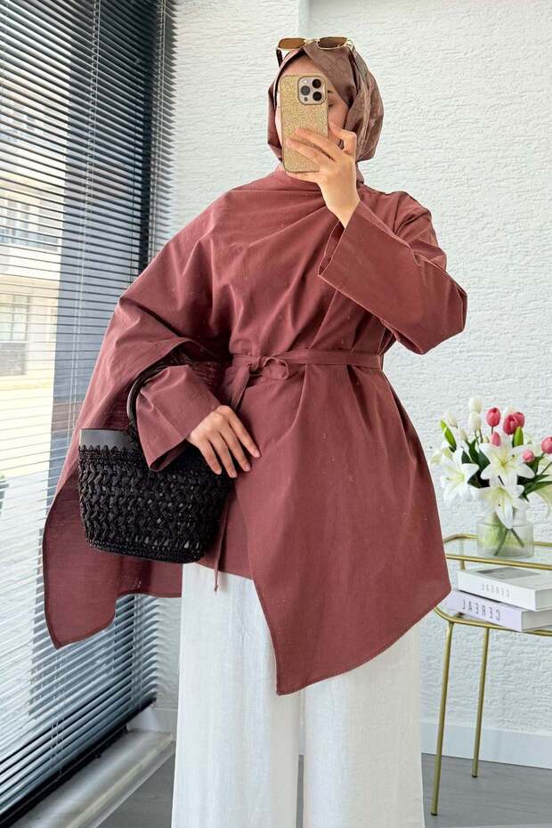 Premium Asymmetric Cape Linen Tunic - Tile