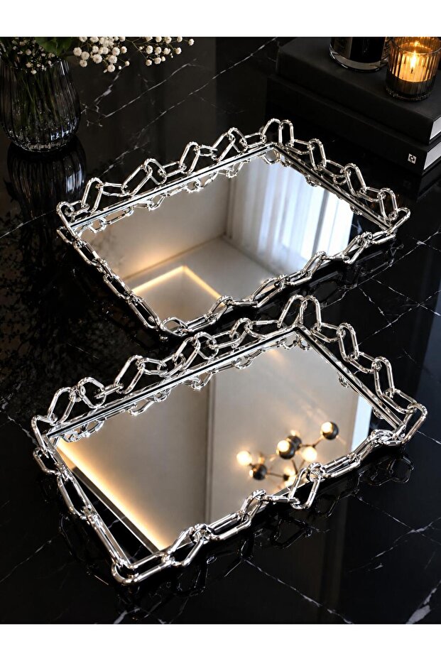 2-Piece Rectangular Chain Tray-Silver Tkebt Silver