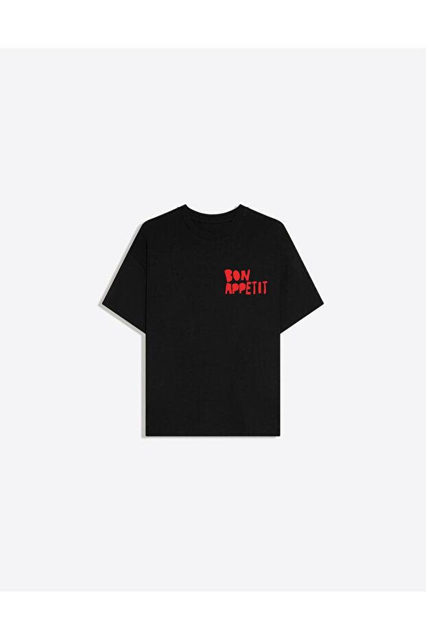 Bon Appetit Printed Crew Neck Oversize Trendy Women's T-Shirt