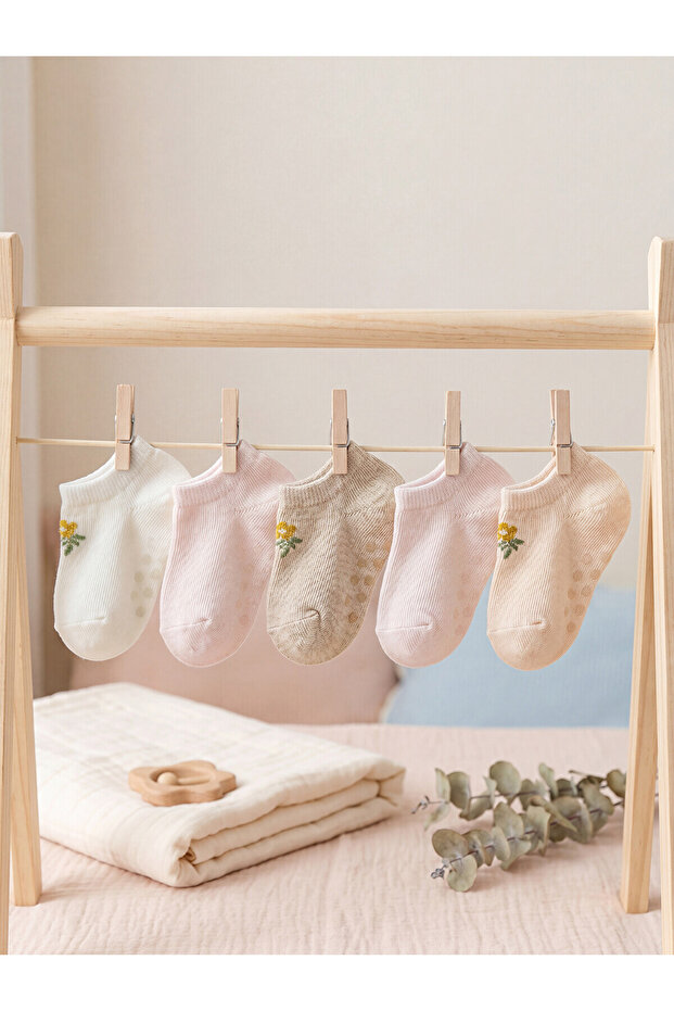 Two Mt Shop Quality Lcw Baby Ecru Baby Girl Booties Socks 5-Pack