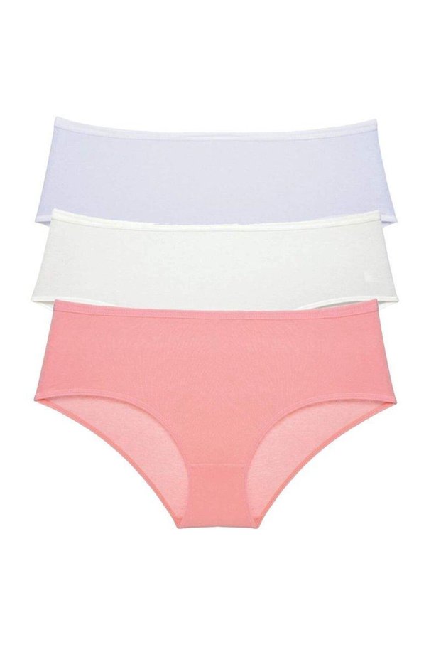 3-pack women's high-waisted bato panties - white, cream, powder