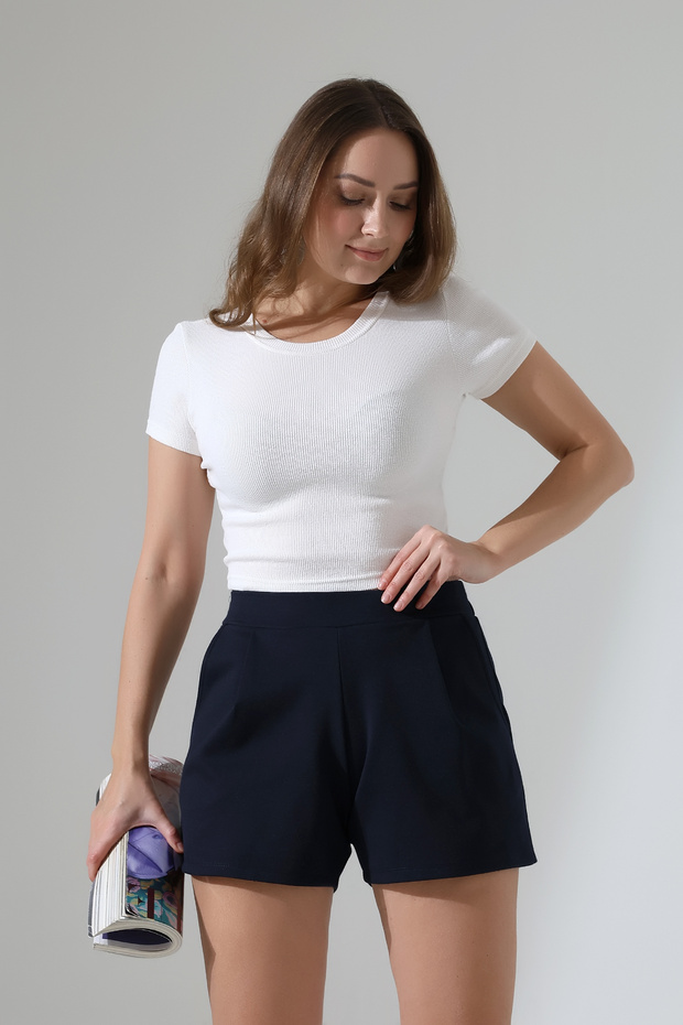 Women's Navy Blue High Waist Shorts