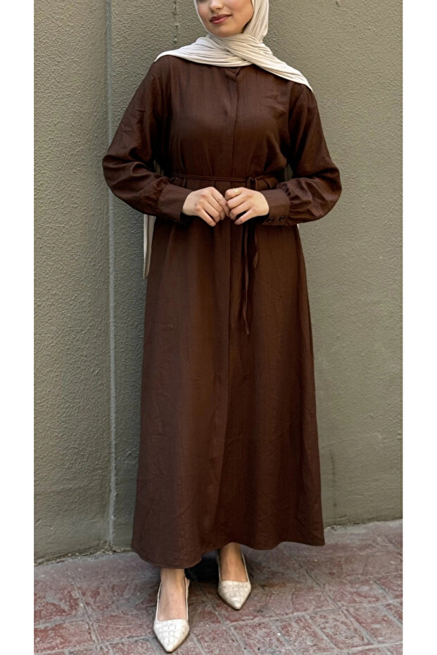 Long Buttoned Rayon Tunic – Belted and Buttoned