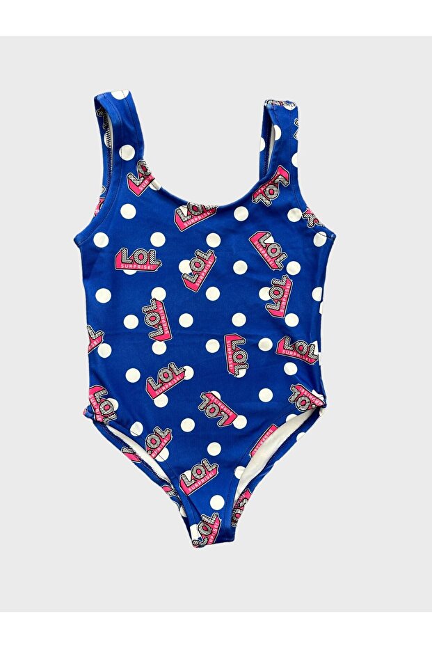 Girl's Blue Polka Dot Patterned Swimsuit