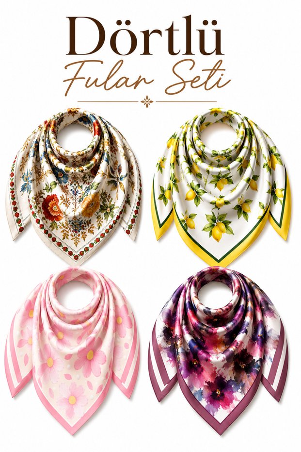4-Piece Patterned Women's Scarf Colorful Women's Garden Scarf Set