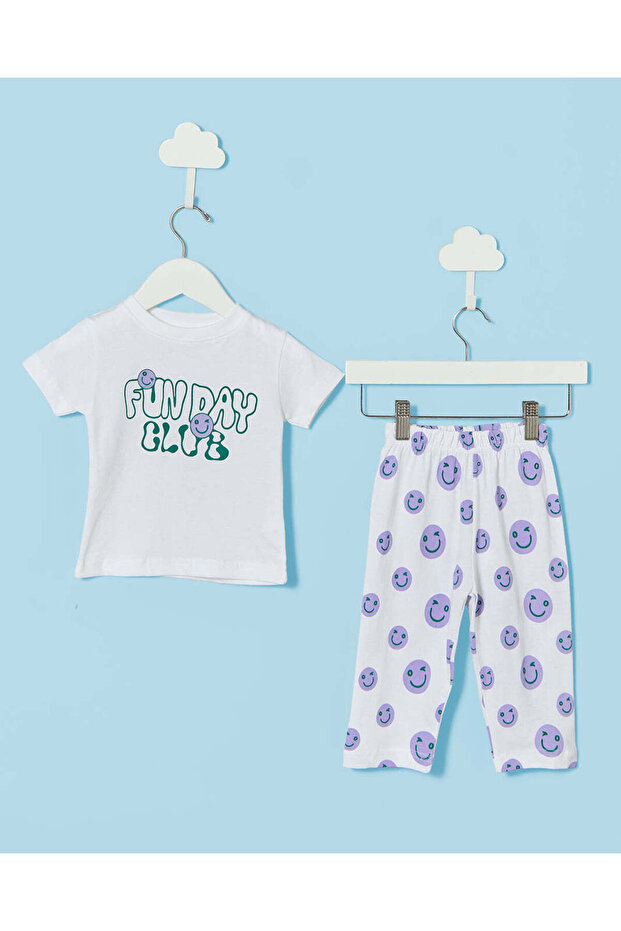 Infant Girls White Printed 2 Piece Pyjama Set
