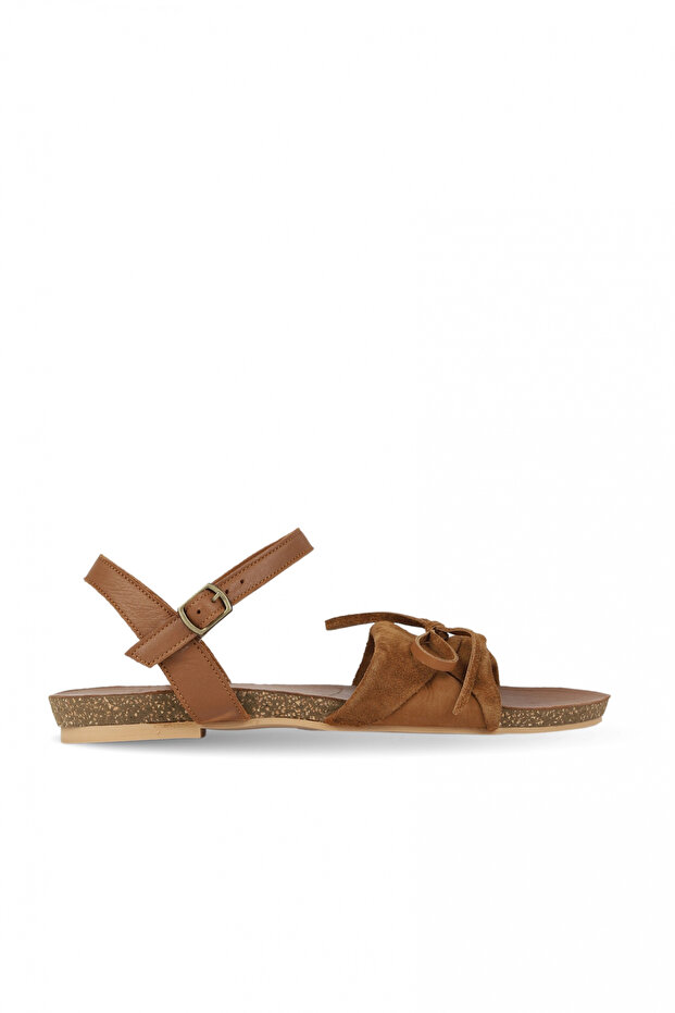 Tan Suede-Leather Women's Flat Sandals