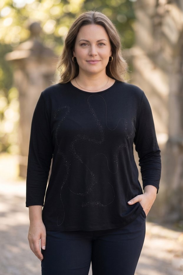 Women's Plus Size Lycra Crew Neck Stone Printed Three Quarter Sleeve Mom T-Shirt Combed Cotton Blouse