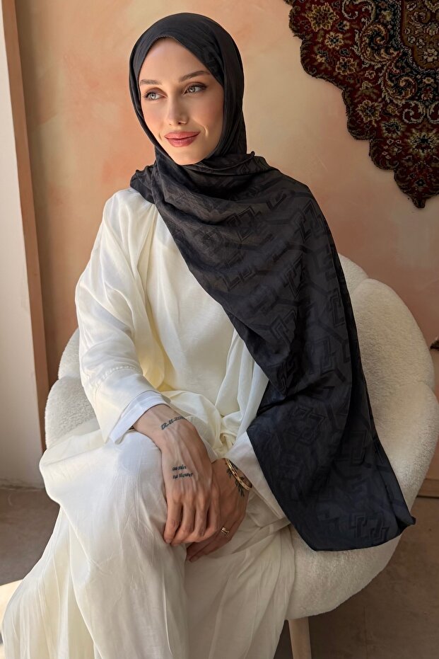 Anthracite Patterned Cotton Shawl
