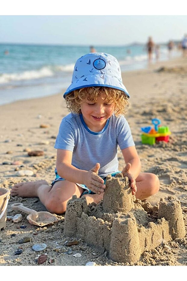 100% Cotton Sun-Protective Bucket Hat for Boys with Anchor Stickers