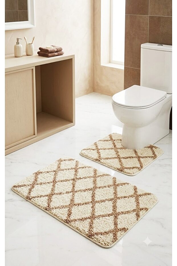 Royal Nordic 2-Piece Latex Non-Slip Base Hollowed Bathroom Mat Set 80X50 cm Machine Washable