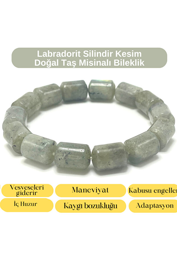 Certified Labradorite Cylinder Cut Natural Stone Bracelet