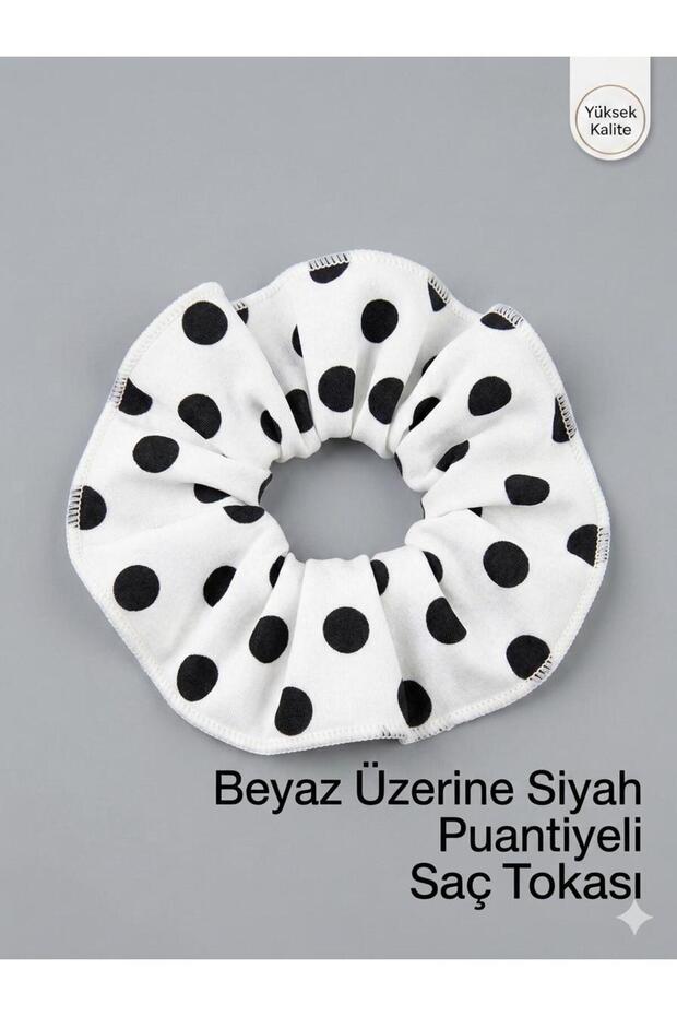 Polka Dot Scrunchie Hair Clip Black and White Rubber Hair Clip