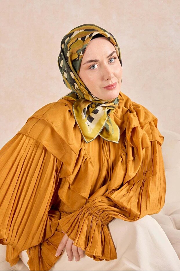 Twill Silk Scarf Stripe Mustard