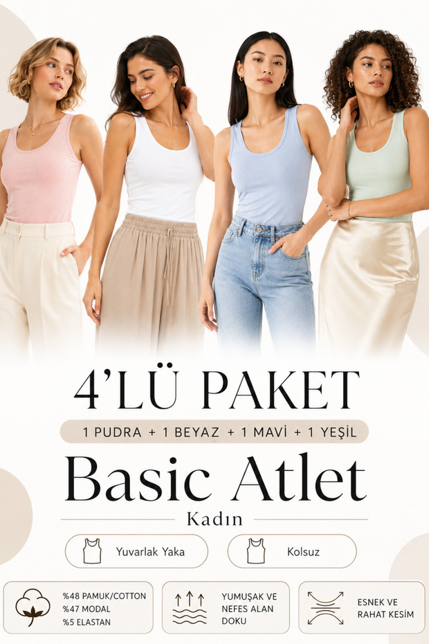 Women's 4-Piece Cotton & Modal Thick Strap Flexible Basic Undershirt - 4-Piece Advantage Pack