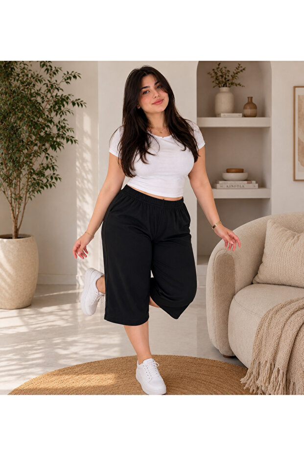 Women's Viscose Pocketless Battal Capri Relaxed Cut - Large Size