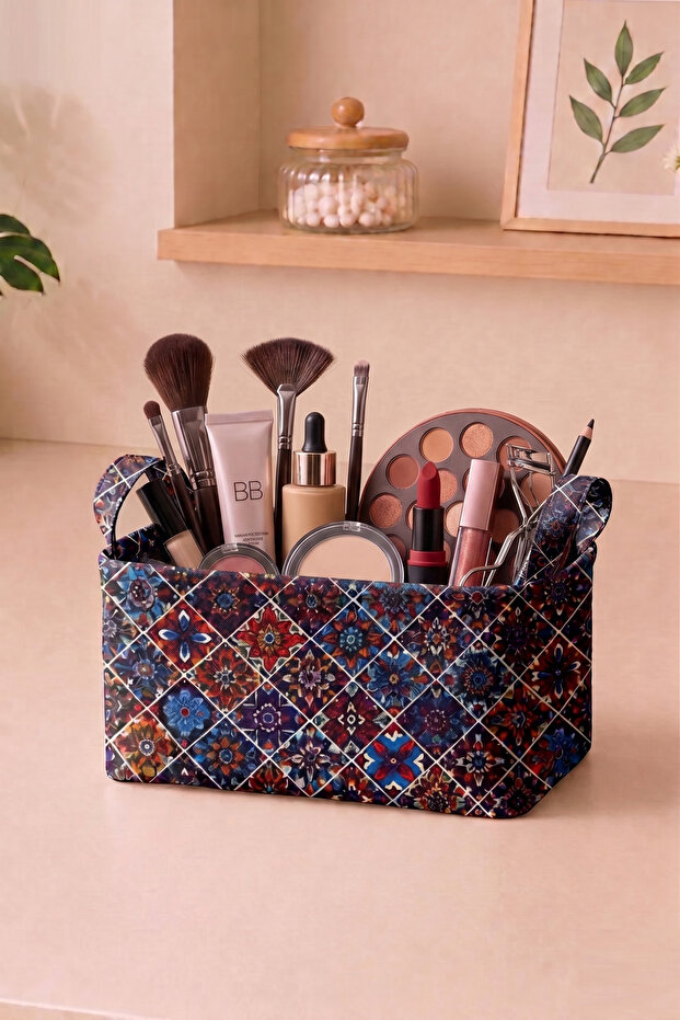 سلة تخزين قابلة للطي متعددة الأغراض - منظم داخلي للخزانة بنمط عرقي 30x21x18 سم