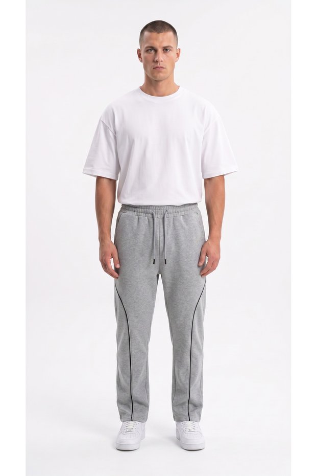 Men's Gray Color Baggy Ribbed Wide Leg Comfortable Fit Sweatpants