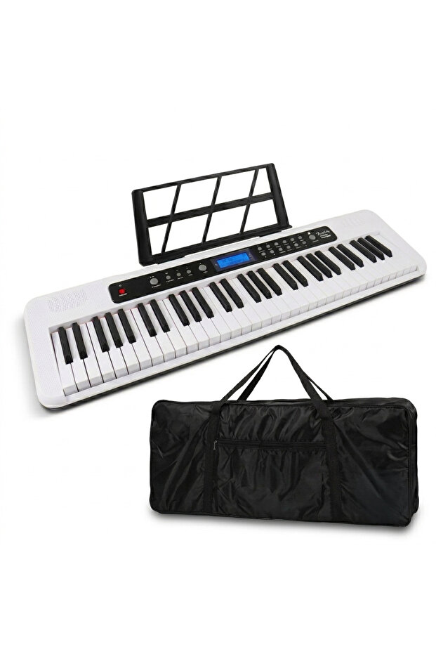Aiersi A828 Touch Response 61 Keys Beginner Keyboard Built In Lesson Functional Electronic Keyboard With Bag Model: A828 White