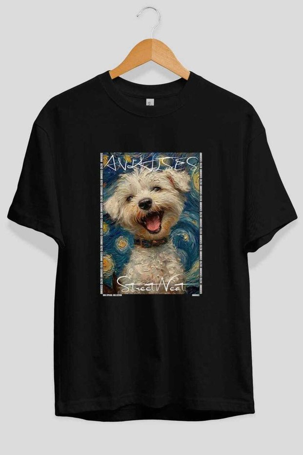 For the Love of Dogs 38 Front Dog Print Black Oversize T-Shirt 100% Cotton Unisex Dog Lover Premium Design