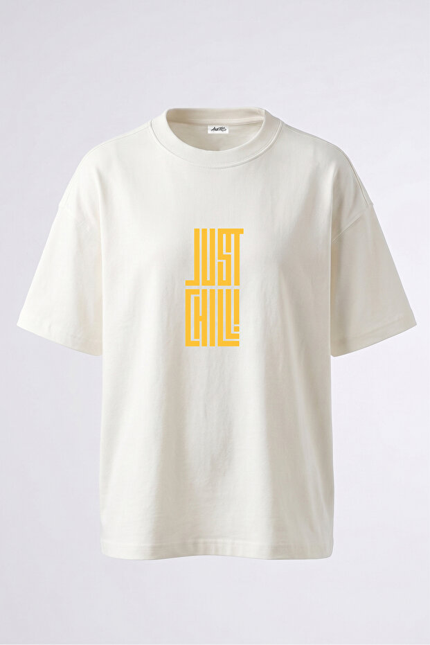 Just Chill Design Back Printed Cotton White Oversize T-Shirt