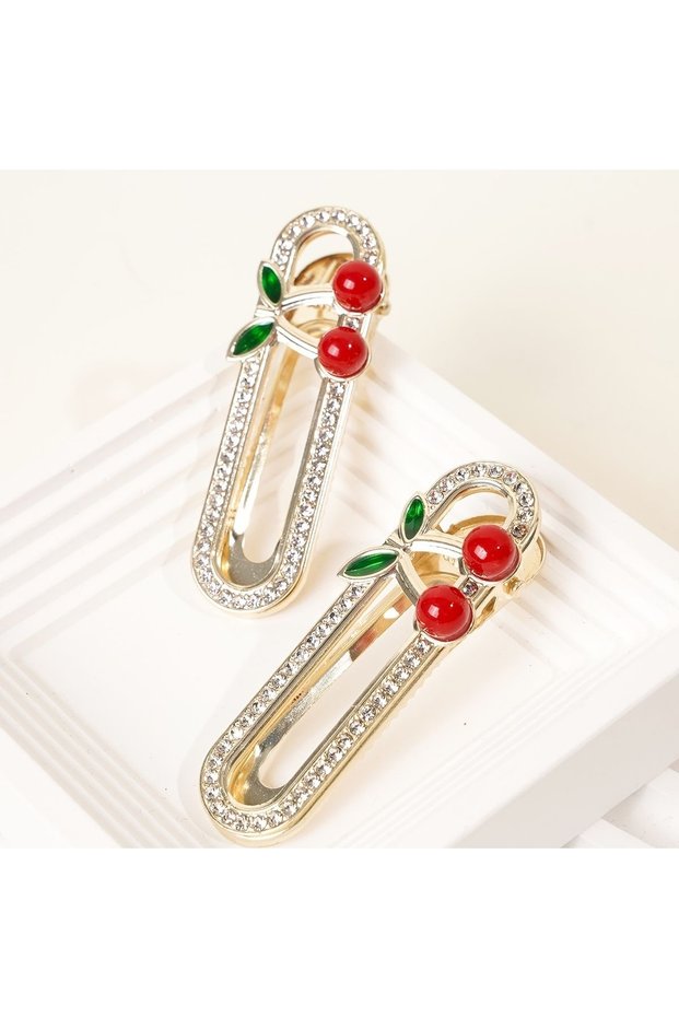 Women's and Girls' 2-Piece Metal Cherry Model Pens, Clip, Buckle, Clip Model