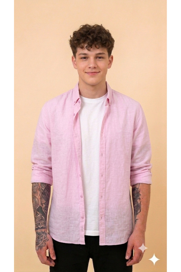 Men's Lycra Linen Shirt Special Color Series Sweat-Absorbent Breathable Extra Light Linen Shirt