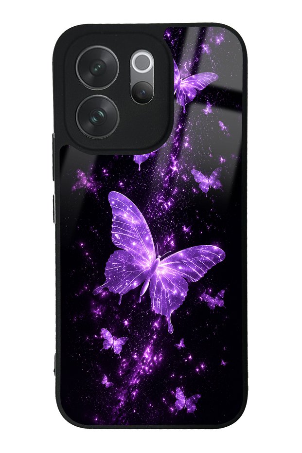 Vivo V70 Purple Galaxy Butterfly Design Glossy Phone Case
