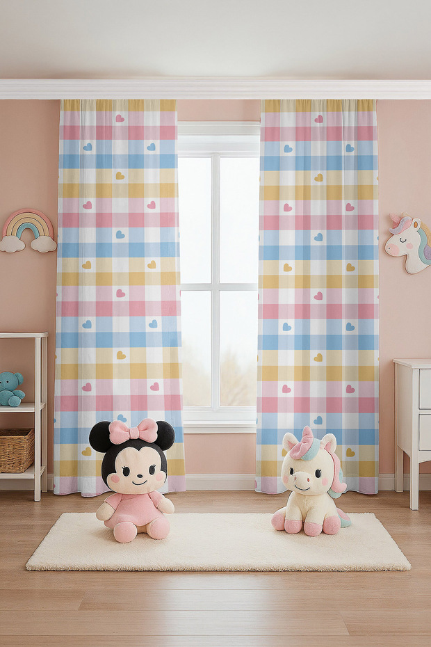 Colorful Hearts Patterned Children's Baby Room Background Curtain (Single Wing Pricing)