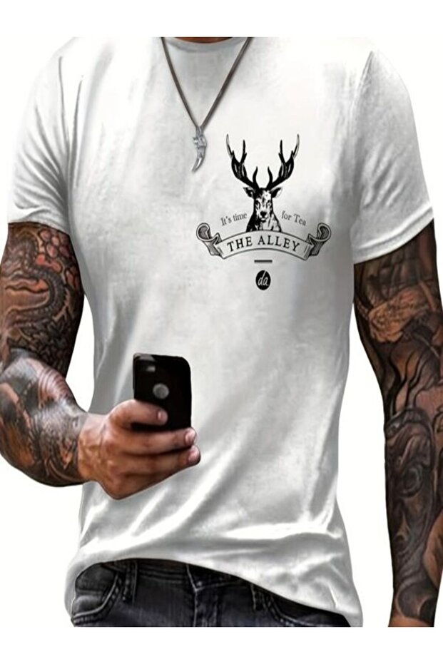 Deer Printed White Men's T-Shirt