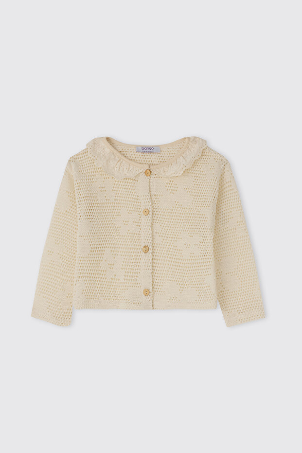 Baby Girl Collar Detailed Ecru Cardigan