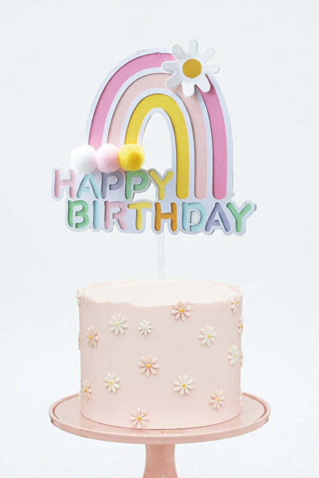 Rainbow Figured Cake Decoration with Pink Flower Detail