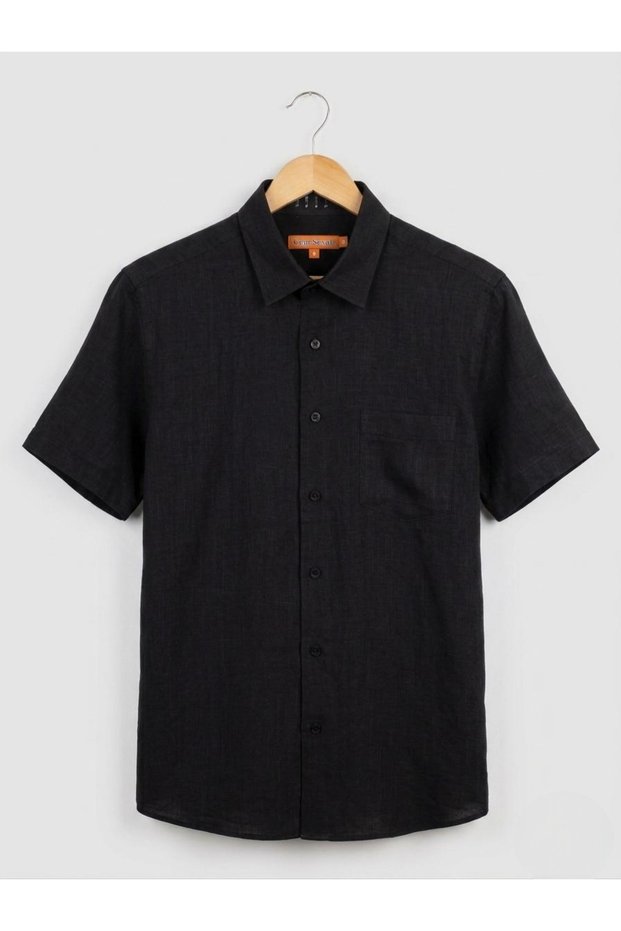 Classic Relaxed Fit Dad Shirt – Men's Short Sleeve Shirt with Linen Look