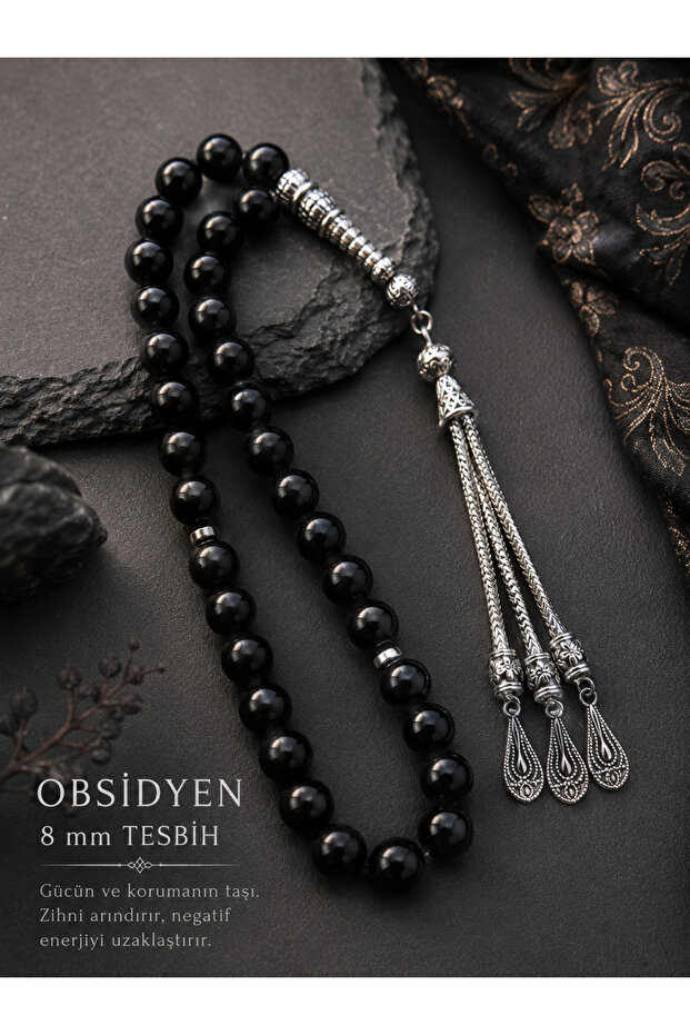 Father's Day Obsidian Rosary 33 Pieces 8 mm