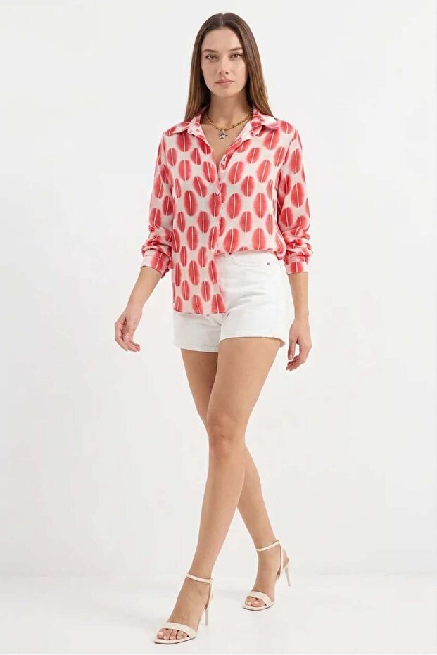 Women's Patterned Satin Burgundy Shirt