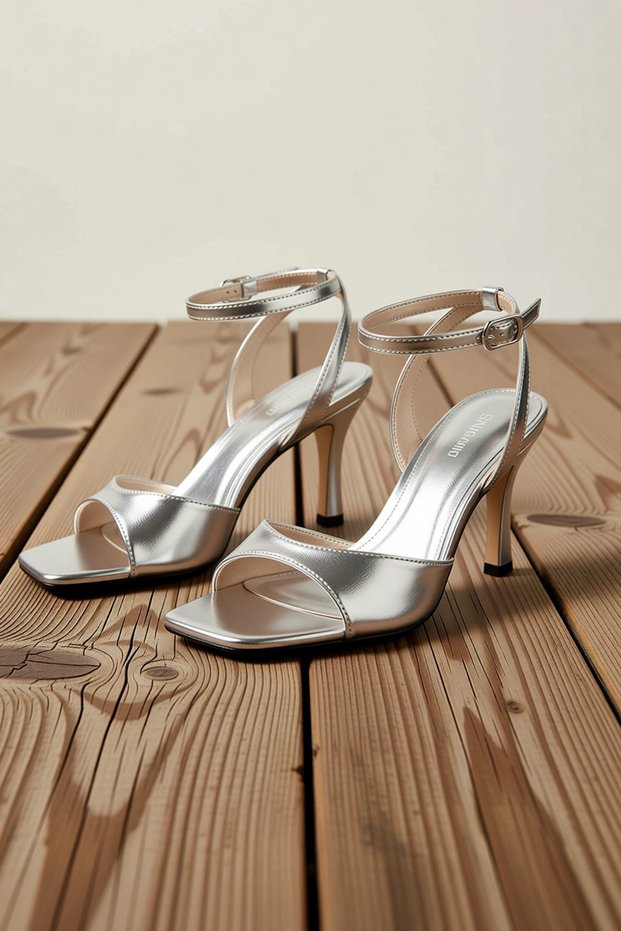 Women's Metallic Shoes Thin Heels Charm Detailed Classic Cut Faux Leather Comfortable Casual Modern Stylish