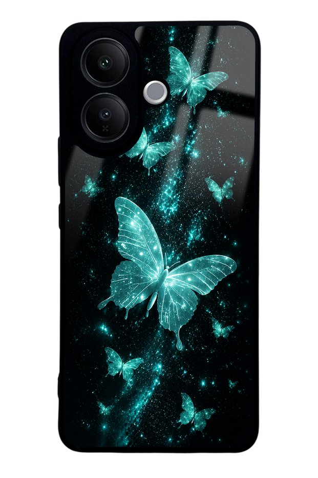 Vivo V60 Lite Glossy Phone Case with Turquoise Galaxy Butterfly Design