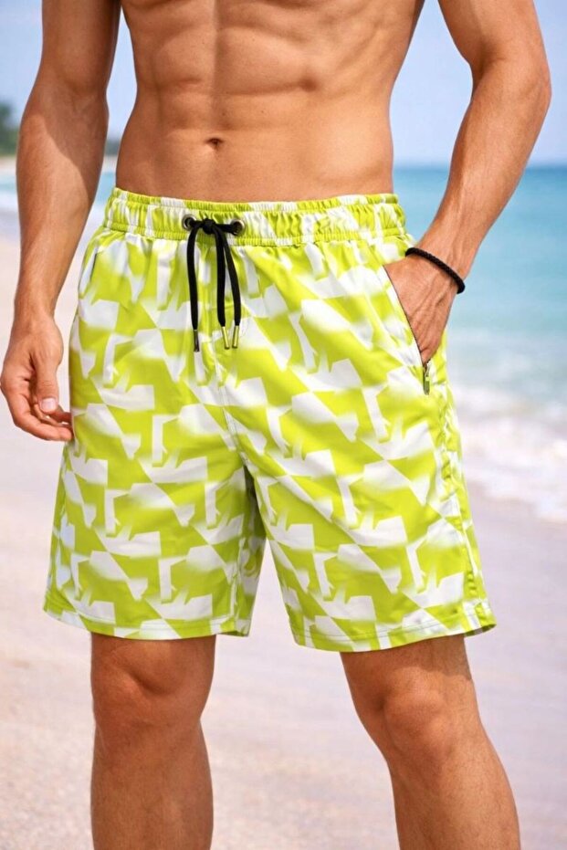 Men's Water Repellent Micro Fabric Pockets Zipper Closure Mesh Lining Quick Dry Premium Patterned Swim Shorts