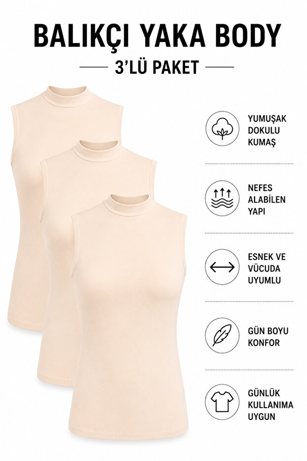Women's Half Turtleneck Bodysuit 3-Pack Sleeveless Stretchy Lycra Basic Daily Bodysuit