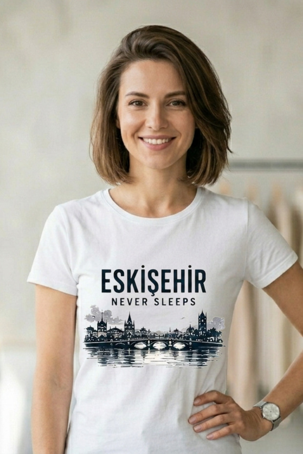 Eskişehir Never Sleeps Themed Minimalist T-Shirt