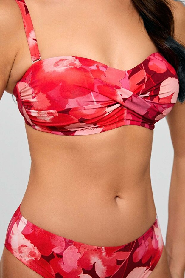 Bluren Strapless Patterned Bikini Set Red - 3