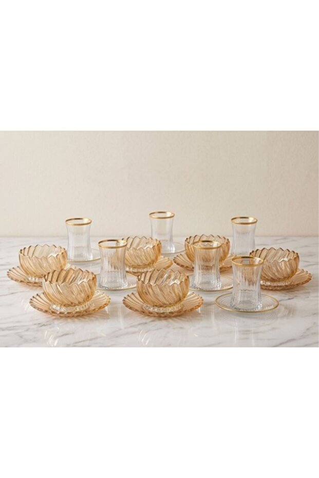 6-Person Amber Glass Tea and Presentation Set Snack Set 24 Pieces