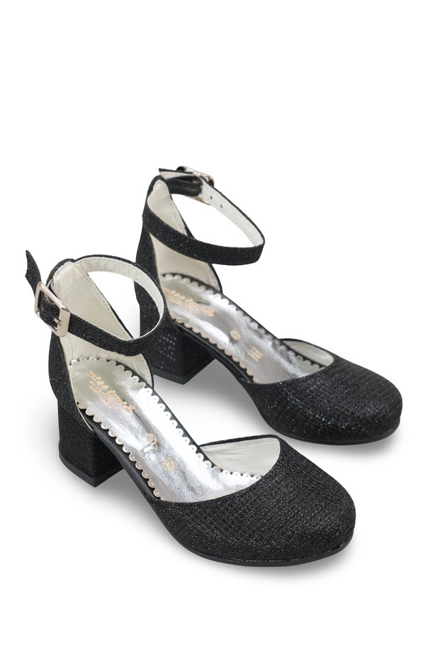 Black Glitter Girls' Heeled Shoes Evening Dress Wedding Graduation Show Shoes