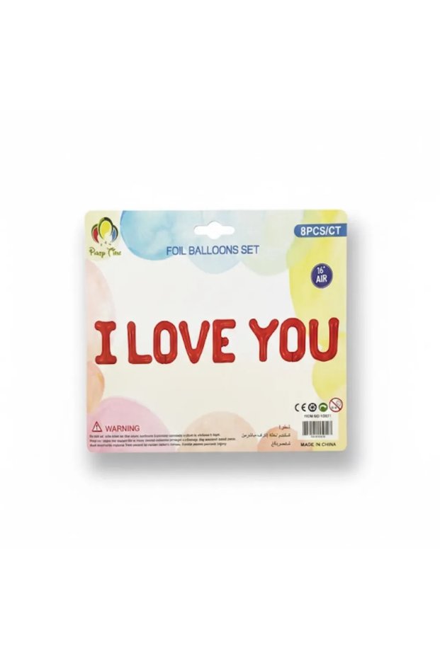 Party Time Alphabet Letter I Love You Foil Balloon Set 16inch For Valentines Day- 8pcs