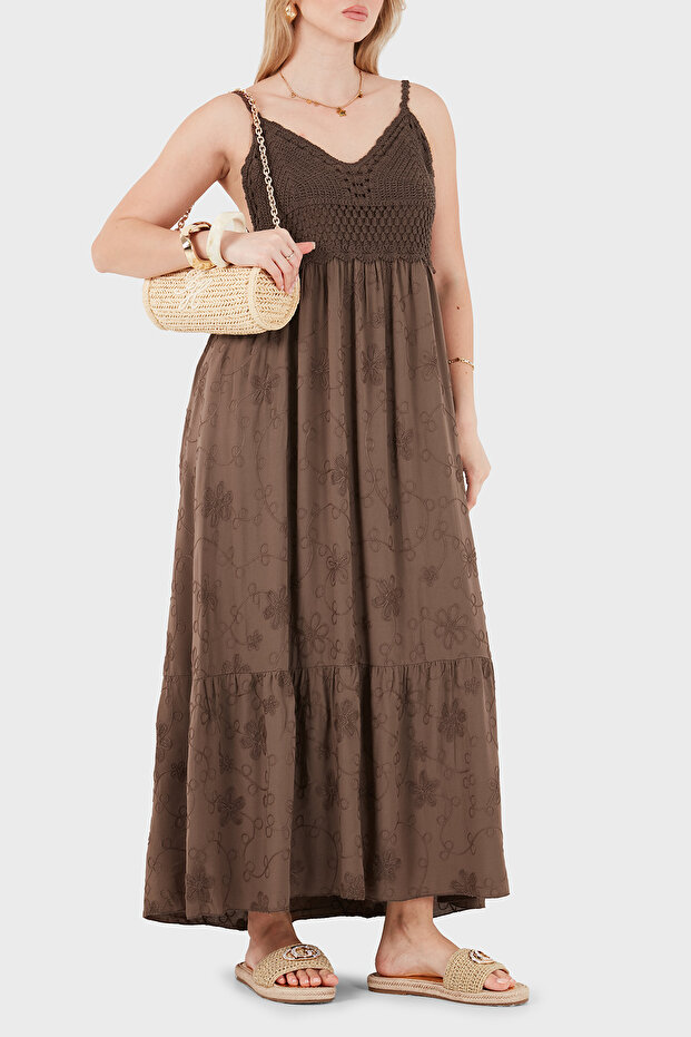 Knitted Bustier V-Neck Backless Maxi Dress Dress 2690697