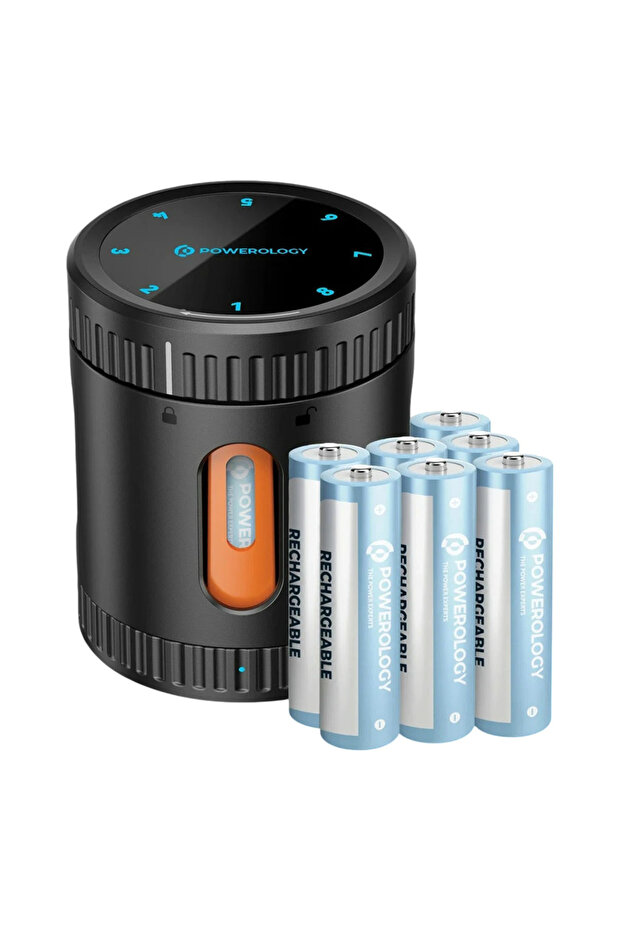 Neon Smart 8-Slot AA/AAA Battery Charger Case with 8 Rechargeable Batteries