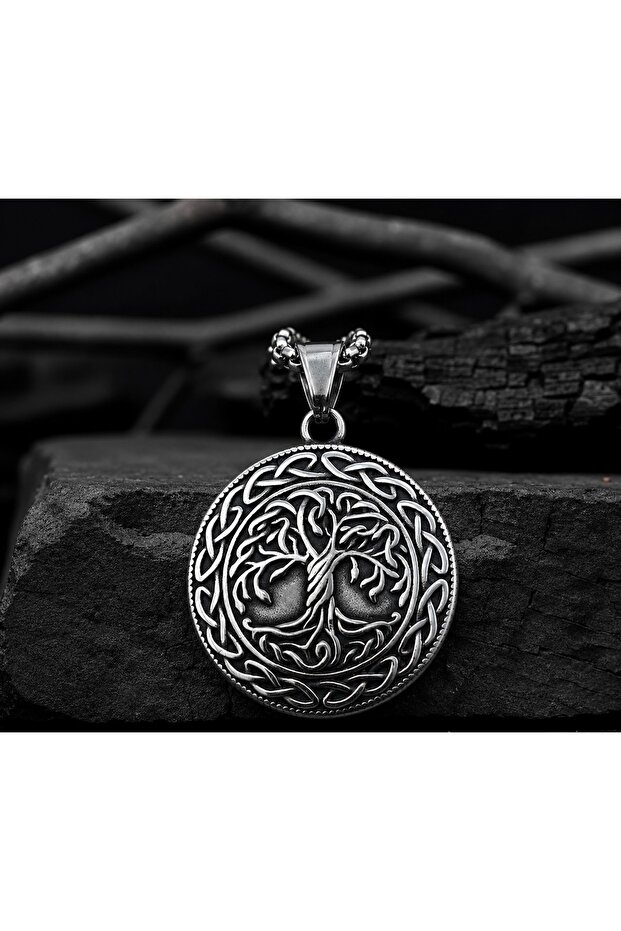 Double Sided Use Nordic Yggdrasil Tree of Life Viking Compass Necklace
