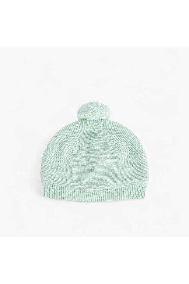 Baby Knitted Beanie with Pom Pom Detail - Cotton