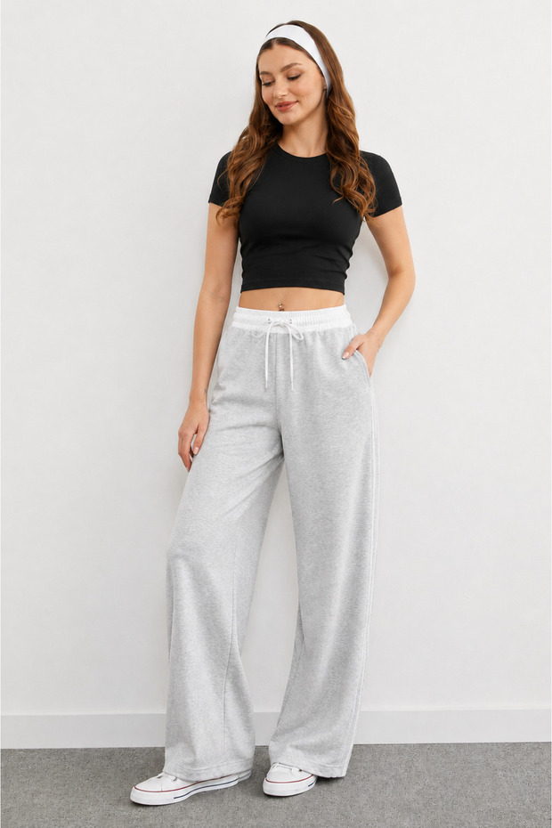Women's High Waist Wide Leg Lace-Up 2-Strap Sweatpants 3035